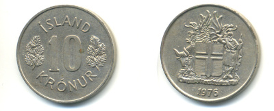 Исландия 10 крон 1976 KM 15 медно-никель 86-914