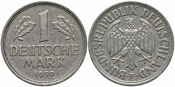 ФРГ 1 марка 1950 F, KM 110, J. 385 медно-никель 113-153