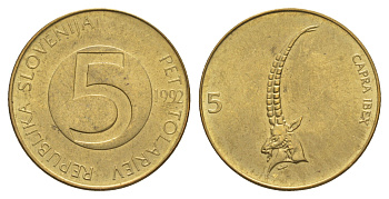 Словения 5 толаров 1992  KM 6 латунь  UNC  4660-135