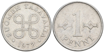 Финляндия 1 пенни 1972 KM 44а алюминий 4564-863