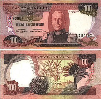 АНГОЛА 100 ЭСКУДО 1972 24 НОЯБРЯ 1972, МАРШАЛ КАРМОНА Pick 101 бумага aUNC 7116-46-1-2
