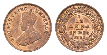 Британская Индия 1/12 анна 1921 Георг V (1910-1936) KM 509 бронза  UNC  4658-1116