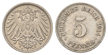 Германия 5 пфеннигов 1914 A KM 11, J. 12 медно-никель 4701-1057