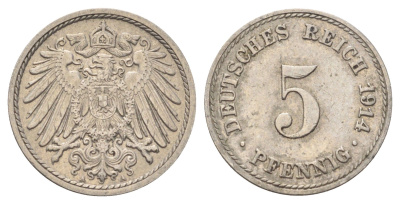 Германия 5 пфеннигов 1914 A KM 11, J. 12 медно-никель 4701-1057