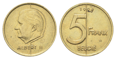 Бельгия 5 франков 1994 Belgie, Альберт II KM 190 алюминиевая бронза 4706-413
