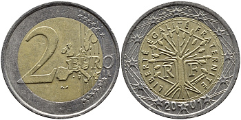 ФРАНЦИЯ 2 ЕВРО 2001 KM 1289 биметалл 4391-112
