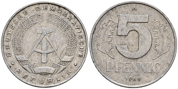 ГДР 5 пфеннигов 1968 A KM 9.1 алюминий 211-959