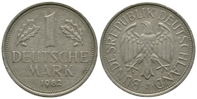 ФРГ 1 МАРКА 1982 J KM 110 медно-никель 47-722