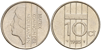 Нидерланды 10 центов 1985 Беатрикс (1980-2013) KM 203 никель    4598-364