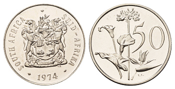 ЮАР 50 центов 1974 Зантедеския Эллиота (калла), герб KM 87 никель PROOF 4622-814