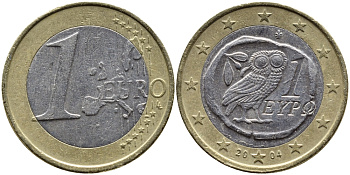 Греция 1 евро 2004 KM 187 биметалл 4390-1213