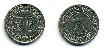 Германия 50 рейхспфеннигов 1928 A KM 49, J.324 никель 58-311