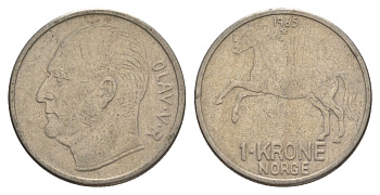 Норвегия 1 крона 1965 Улаф V (1957-1991) KM 409 медно-никель 4635-645