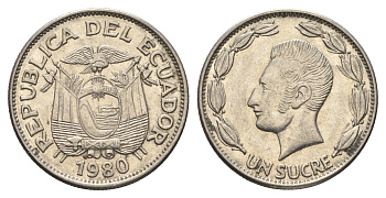 Эквадор 1 сукре 1980 Антонио Хосе Сукре KM 78b сталь плакированная никелем 4663-353