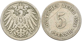ГЕРМАНИЯ 5 ПФЕННИГОВ 1894 А KM 11, J. 12 медно-никель 206-1168