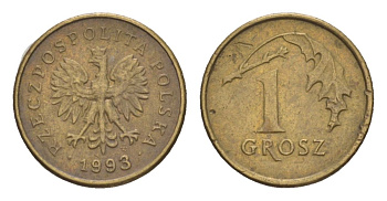 Польша 1 грош 1993 Y 276 марганец латунь 4627-1126