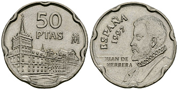 Испания 50 песет 1997 Хуан де Эррера, Монастырь Эскориал, Хуан Карлос I (1975-) KM 985 медно-никель 4167-126