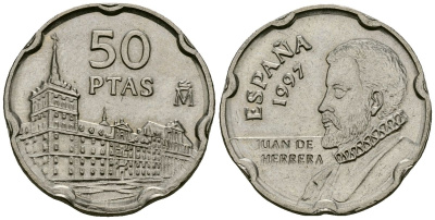 Испания 50 песет 1997 Хуан де Эррера, Монастырь Эскориал, Хуан Карлос I (1975-) KM 985 медно-никель 4167-126