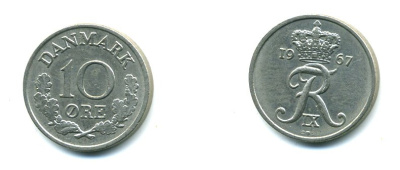 Дания 10 эре 1967 C; S, Фредерик IX (1947-1972) KM 849.1 медно-никель UNC 54-1152