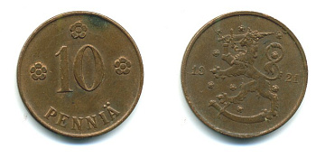 Финляндия 10 пенни 1921 республика (1918-1962) KM 24 медь 29-247