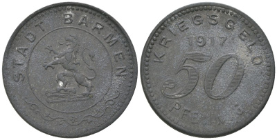 Барменов (Пруссия,Рейн) 50 пфеннигов 1917 Funck 30.2, Men05 1453.2, Men18 1851.2 цинк 4566-343