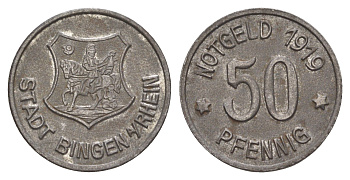 Бинген-на-Рейне 50 пфеннигов 1919 Funck 41.4, Men05 2839.2, Men18 3635.2 железо 4584-442