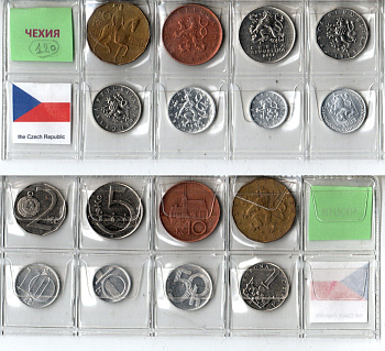 Чехословакия набор из 8 монет (10 и 50 геллеров; 1, 2, 5, 10 и 20 крон) 1983, 1993, 2001, 2006 и 2007 KM 80, 3, 4, 5, 6, 7, 8 и 9 1-5-2-61