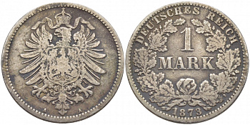 Германия 1 марка 1873 A Weege 17, J. 9, KM 7 серебро 3856-323