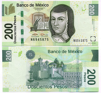 Мексика 200 песо 2007 Хуана Инес де ла Крус, серия C Pick 125b бумага UNC (пресс) 7487-32-2-2