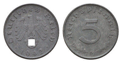 Германия 5 рейхспфеннигов 1942 G KM 100 J. 370 цинк 4567-524
