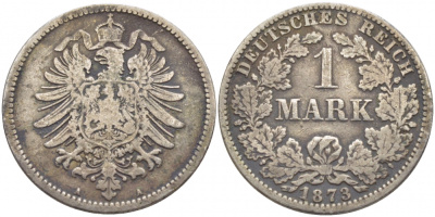 Германия 1 марка 1873 A Weege 17, J. 9, KM 7 серебро 3856-323