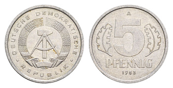 ГДР 5 пфеннигов 1983 A KM 9.2 алюминий 4630-634