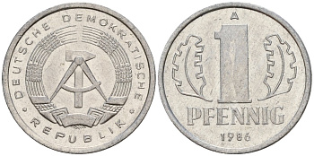 ГДР 1 пфенниг 1986 A KM 8.2 алюминий 192-467
