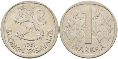 ФИНЛЯНДИЯ 1 МАРКА 1981 K KM 49а медно-никель 3718-925