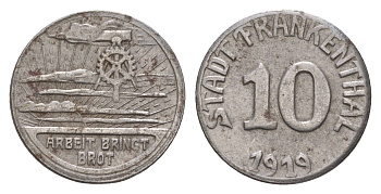 Франкенталь 10 пфеннигов 1919 Funck 135.13, Men05 7461.1, Men18 9382.1 железо 4659-336