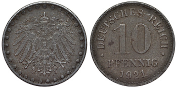 Германия 10 пфеннигов 1921 A KM 20, J. 298 железо 4119-157