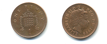 Великобритания 1 пенни 1999 Елизавета II (1952-2022) KM 986, Spink 4710 (B5) сталь плакированная медью 177-533