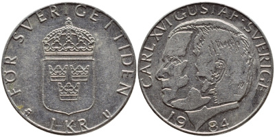 Швеция 1 крона 1984 Карл XVI Густав (1973- ) KM 852a медно-никель 4397-1144