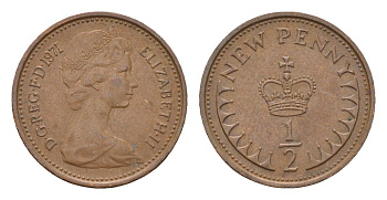 Великобритания 1/2 пенни 1971 Елизавета II (1952-2022) KM 914, Spink 4239 бронза 4697-858