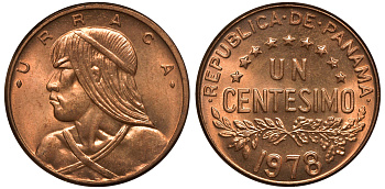Панама 1 сентесимо 1978 Уррака KM 22 бронза UNC M53-07