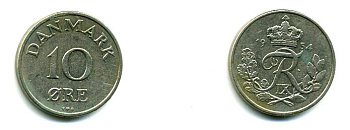ДАНИЯ 10 ЭРЕ 1954 N; S, ФРЕДЕРИК IX (1947-1972) KM 841.1 медно-никель 46-123