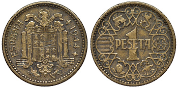 Испания 1 песета 1944 Национальное правительство (1939-1947) KM 767 алюминиевая бронза 71-1011