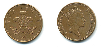 Великобритания 2 пенса 1997 Елизавета II (1952-2022) KM 936а, Spink 4386 (C4) сталь плакированная медью 540-425