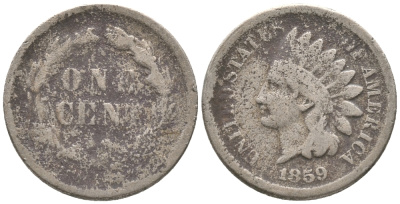 США 1 ЦЕНТ 1859 ИНДЕЕЦ, INDIAN HEAD медно-никель 100-1016