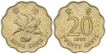 Гонконг 20 центов 1993 KM 67 никель латунь 4580-1047