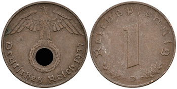 Германия 1 рейхспфенниг 1937 D KM 89, J 361 бронза 4136-461