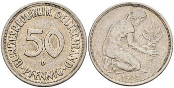 ФРГ 50 пфеннигов 1970 D KM 109, J. 384 медно-никель 4176-711