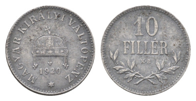 Венгрия 10 филлеров 1920 КВ, очень редкий год KM 496 железо 5010-2044