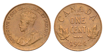 Канада 1 цент 1924 Георг V (1910-1936) KM 28 бронза 4636-119