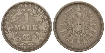 Германия 1 марка 1882 J Weege 17, J. 9, KM 7 серебро 413-1522